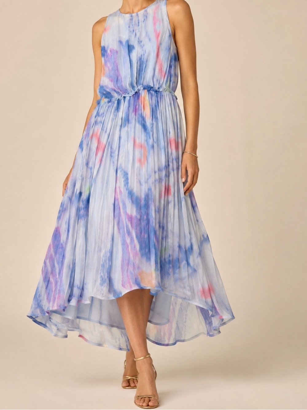 Sundance 100% Silk Watercolor Cloud Dress High Low Hem Sleeveless Medium Boho